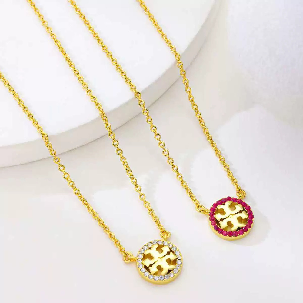 Tory Burch Round Full Diamond Letter Necklace